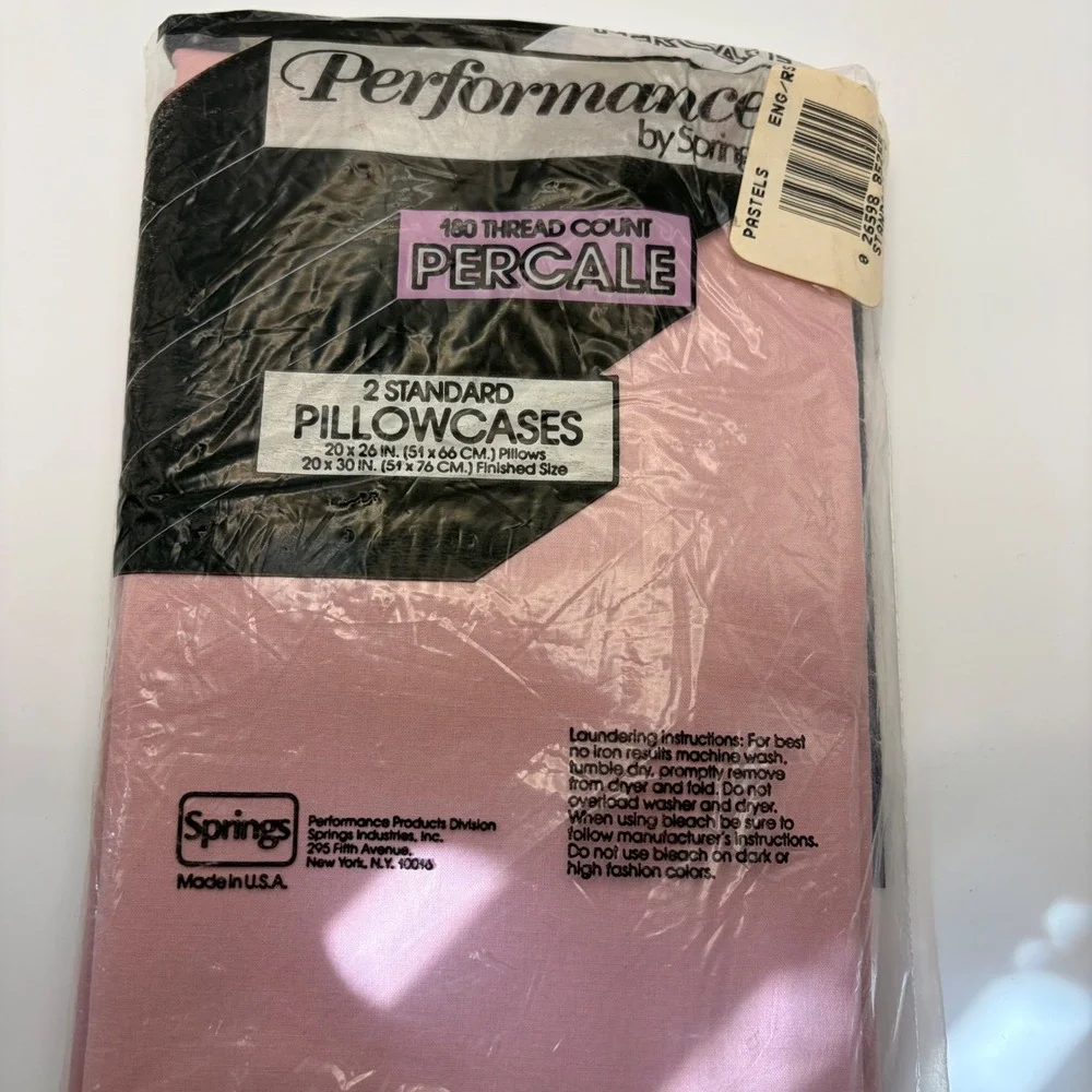 Performance by Springs Pink Percale Pillowcase Set 2 Standard 180 TC No Iron USA